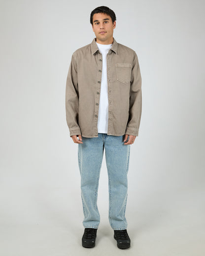 St Goliath Moab Long Sleeve Shirt - Mushroom | Men’s Button-Up Collared Overshirt Shirt