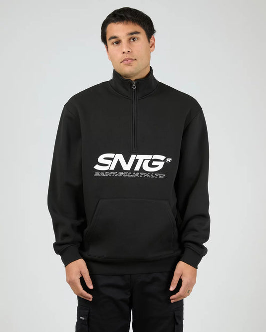 St Goliath Overlapped Quarter Zip - Black | Men’s Graphic Quarter Zip Crew
