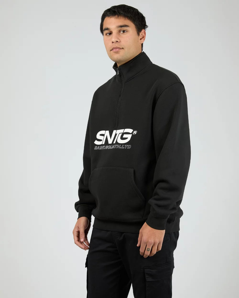 Men’s black quarter zip – St Goliath Overlapped