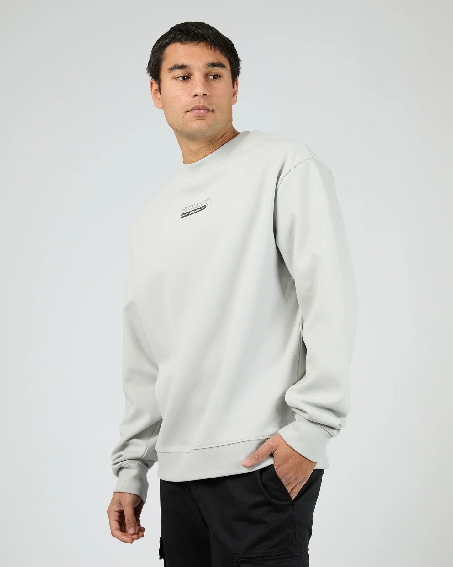 Men’s relaxed fit grey fleece crew – St Goliath