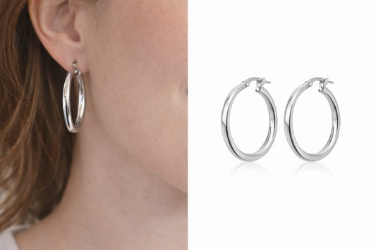 Steel Works Classic Silver Hoop Earrings - Mae | Hypoallergenic Surgical Steel