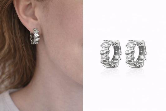 Steel Works Sculpted Silver Hoop Earrings - Tyra | Hypoallergenic Surgical Steel