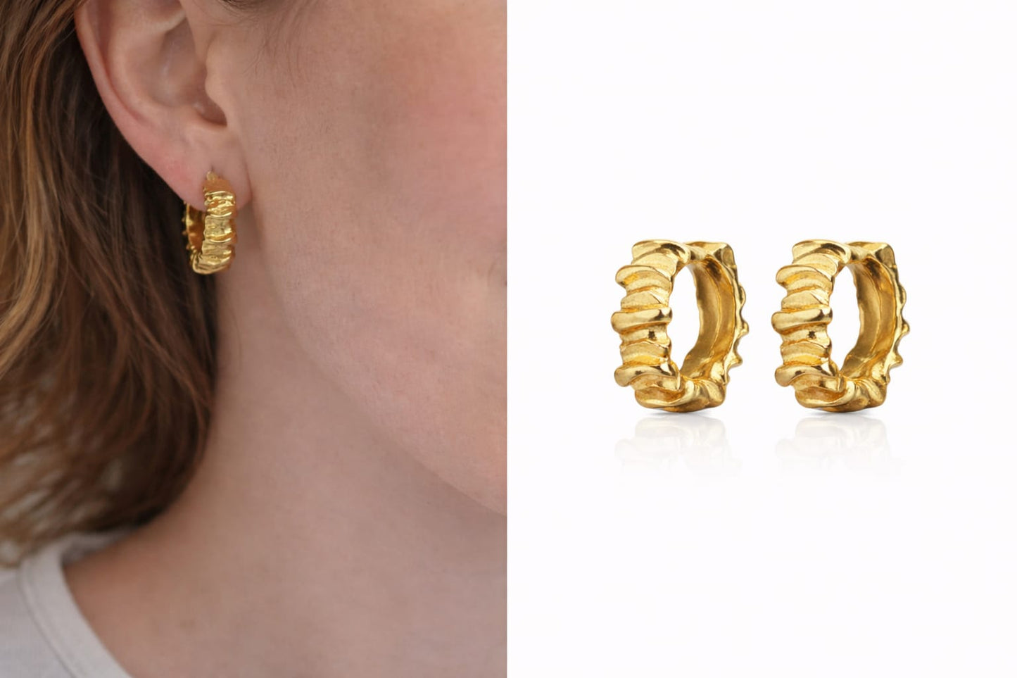 Steel Works Sculpted Gold Hoop Earrings - Tyra | Hypoallergenic Surgical Steel