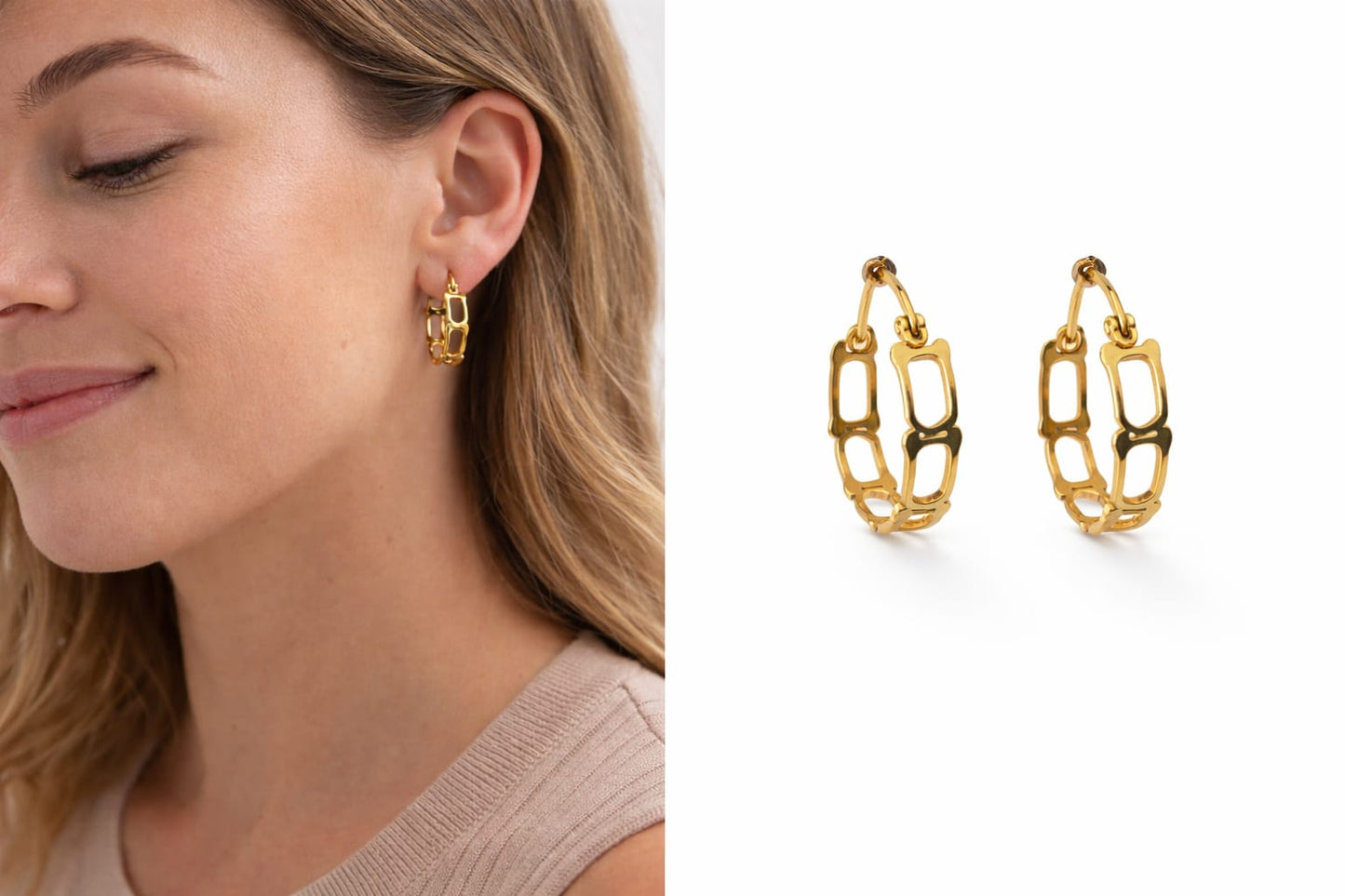 Steel Works Open‑Link Gold Hoop Earrings - Amber | Hypoallergenic Surgical Steel
