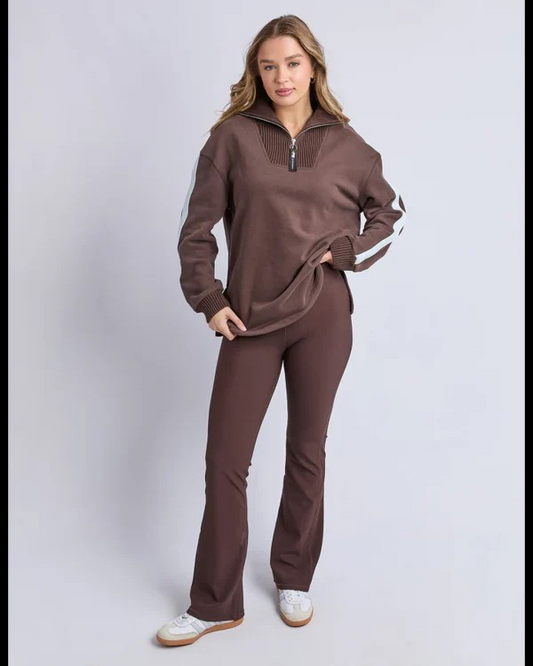 Foxwood Luxe Rib Pant - Coffee Bean | Ribbed Full Length Leggings