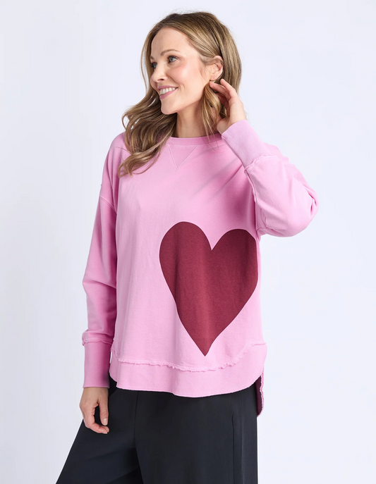 Elm One Heart Crew - Pretty Pink | Women's Cotton Fleece Graphic Sweatshirt