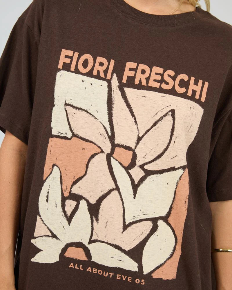 All About Eve Fiori Freschi Relaxed Tee - Brown | Women’s Graphic Cotton & Linen Tee