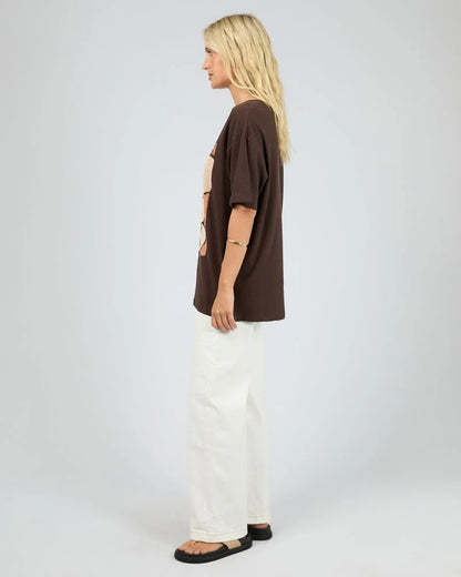 All About Eve Fiori Freschi Relaxed Tee - Brown | Women’s Graphic Cotton & Linen Tee