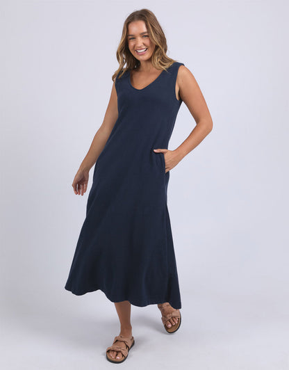 Foxwood Aspen Dress - Navy | Women’s Relaxed Cotton Jersey Midi Dress