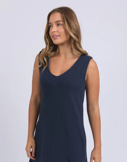 Foxwood Aspen Dress - Navy | Women’s Relaxed Cotton Jersey Midi Dress