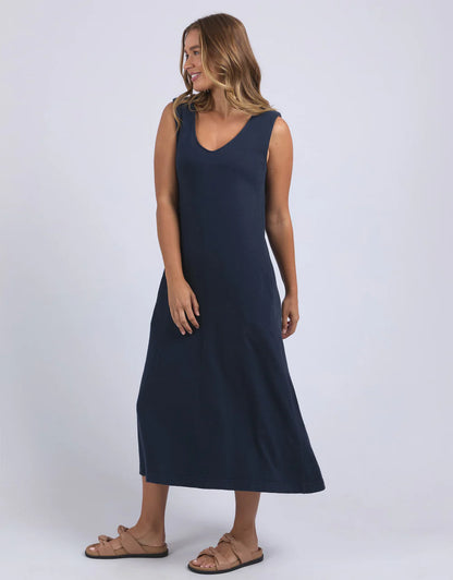 Foxwood Aspen Dress - Navy | Women’s Relaxed Cotton Jersey Midi Dress