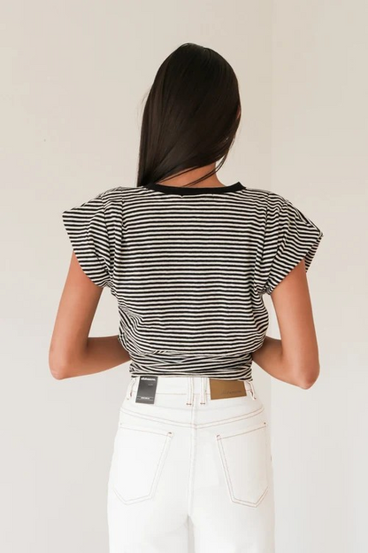 All About Eve Paige Tee – Stripe | Women’s Cotton‑Hemp Gathered Waist Tee