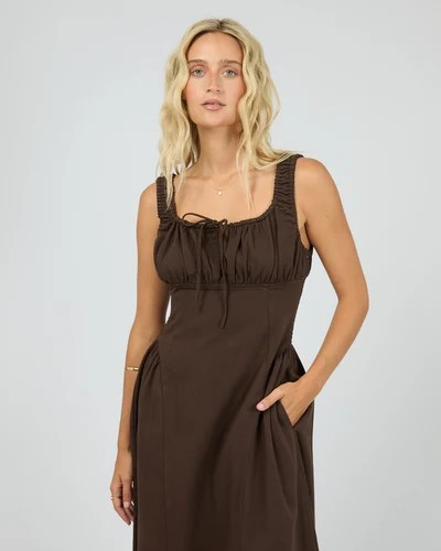 All About Eve Poppy Denim Dress – Brown | Women’s Cotton Denim Maxi