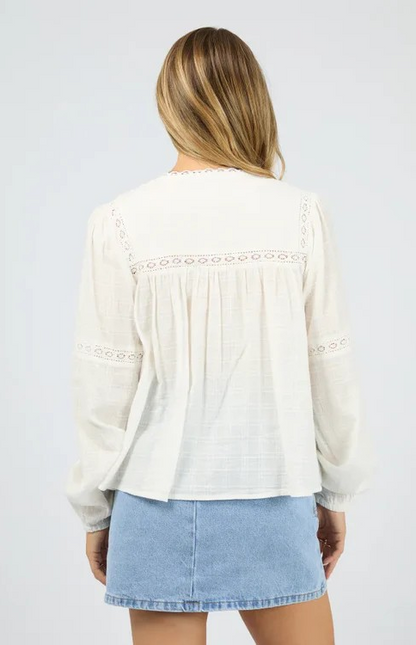 All About Eve Lark Shirt - Vintage White | Women's Textured Cotton Blouse