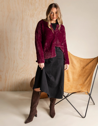 Foxwood Kenny Button Cardi - Windsor Wine | Soft Luxe Relaxed Fit Knit Cardigan