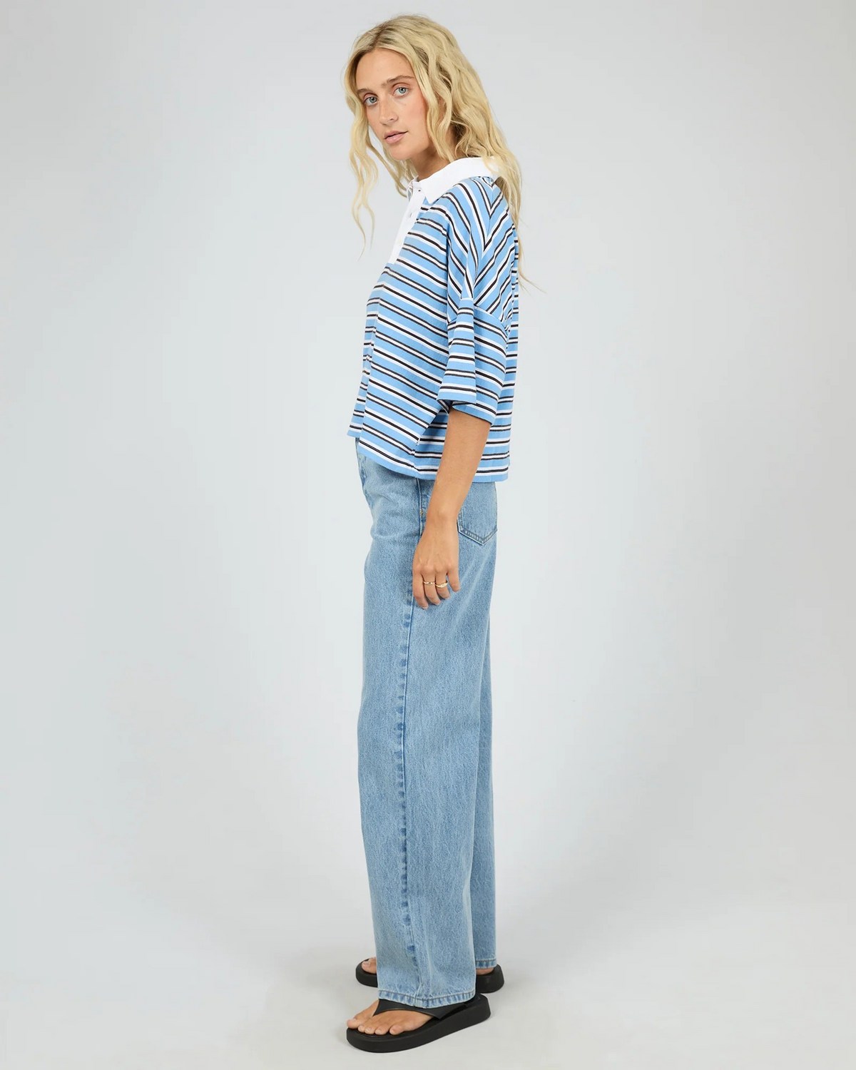 All About Eve Junie Stripe Rugby Tee – Blue | Women’s Yarn‑Dyed Cotton Rugby Tee