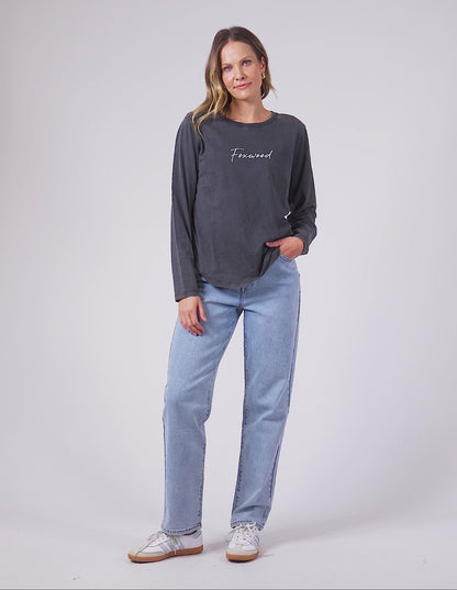 Foxwood Signature Long Sleeve Tee - Washed Black | Women’s Everyday Layering Essential