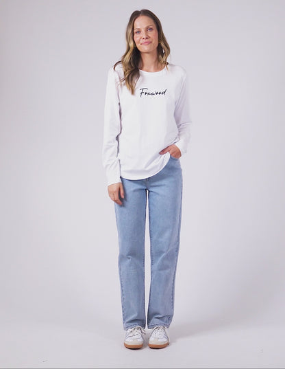 Foxwood Signature Long Sleeve Tee - White | Women’s Everyday Layering Essential