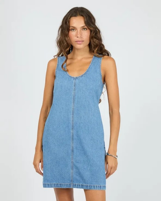 Silent Theory Gemma Mini Dress – Mid Denim Blue | Women’s Cotton Denim Mini Dress
