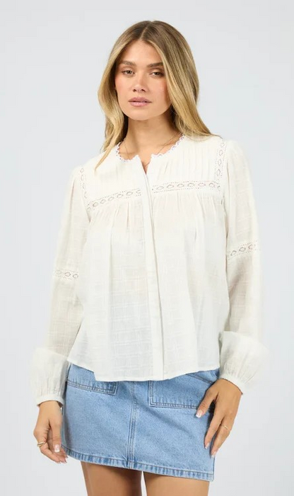 All About Eve Lark Shirt - Vintage White | Women's Textured Cotton Blouse